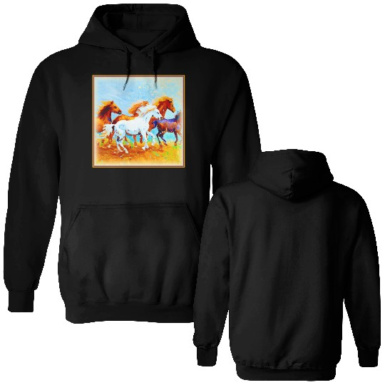 Cute Painting Of Running Horses. Buy Now Double Sided Hoodies