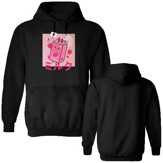 Strawberry Milk Shake Funny Retro 90s Japanese Double Sided Hoodies