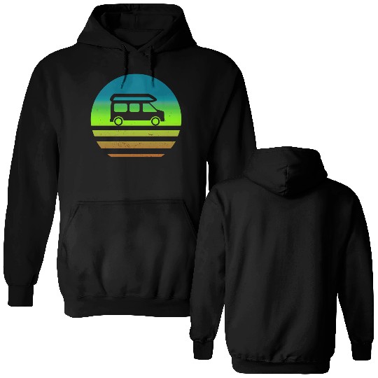 Camper Van Retro Sunset Vintage sun camping Double Sided Hoodies