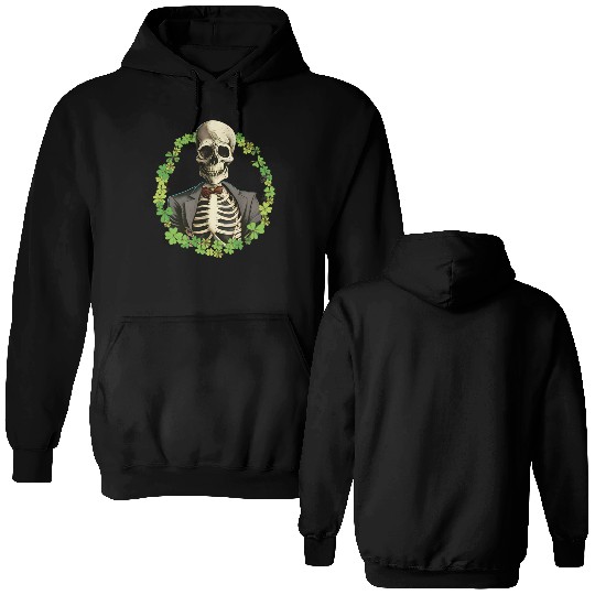 Skeleton Vintage Retro Creepy Cute Shamrock Double Sided Hoodies
