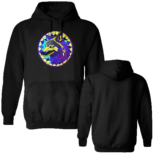 Moonlit Majesty The Art of Stained Glass Wolves Double Sided Hoodies