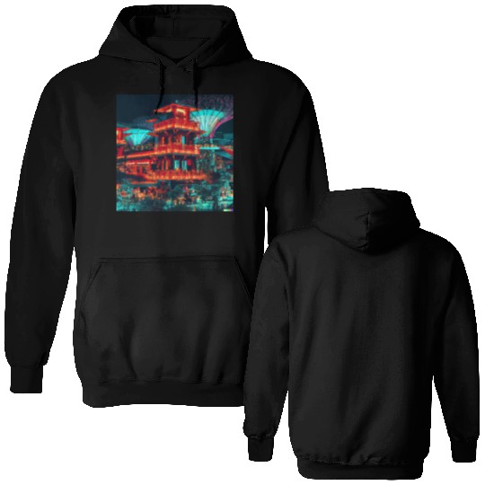 Neon Synthwave Cyber Futuristic Town Retro Future Double Sided Hoodies