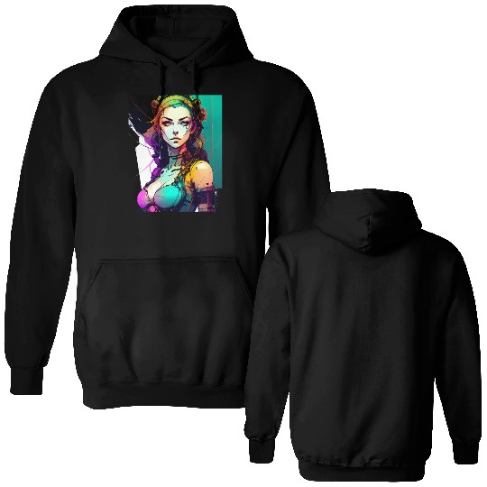 Technicolor Dreams Cyberpunk Girl in Vibrant Hues Double Sided Hoodies