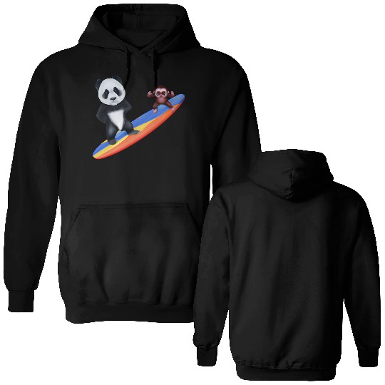 Surfing panda and monkey Double Sided Hoodies