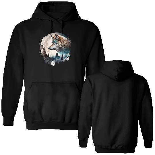 Wolf Moonlight Forest Wild Werewolf Watercolor Double Sided Hoodies