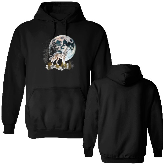 Wolf Moonlight Forest Wild Werewolf Watercolor 2 Double Sided Hoodies
