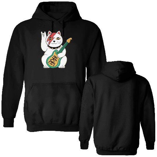 Lucky Cat Guitar Guitarist Double Sided Hoodies