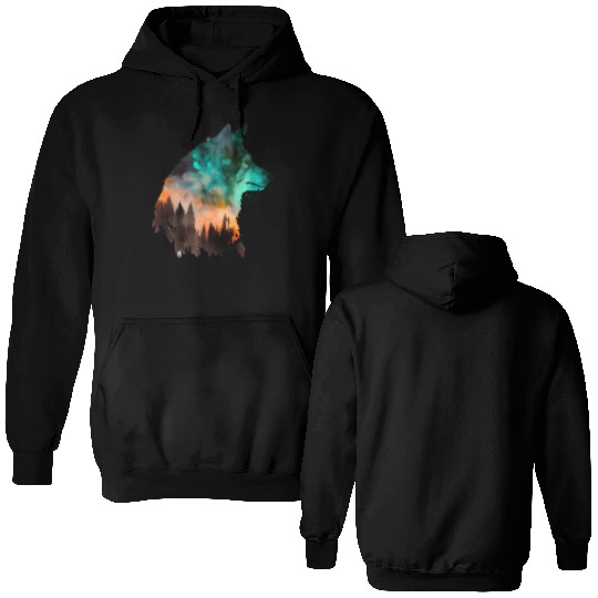 Forest Wolf Multicolor Watercolor Portrait Double Sided Hoodies