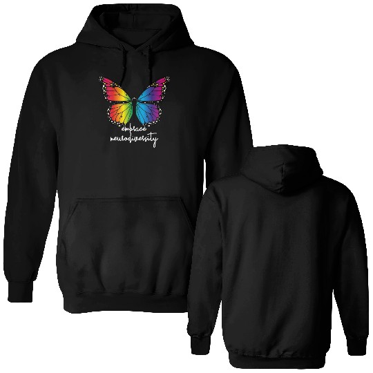 Embrace Neurodiversity Butterfly Autism Awareness Double Sided Hoodies