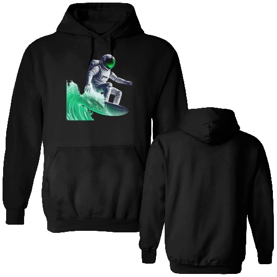 Green waves surfing astronaut Double Sided Hoodies
