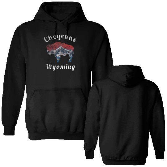 Cheyenne Wyoming With Flag Themed Mountain Scenery Double Sided Hoodies