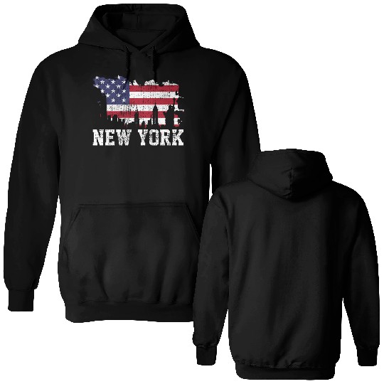 New York City Nyc Skyline Usa Flag America Double Sided Hoodies