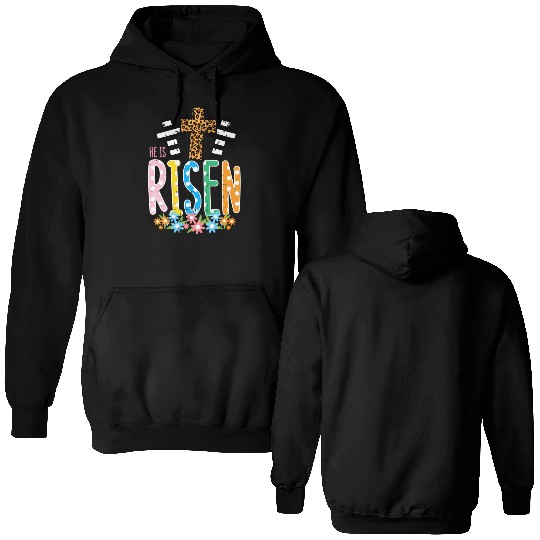 He Is Risen Leopard Cross Easter Jesus Religious Double Sided Hoodies