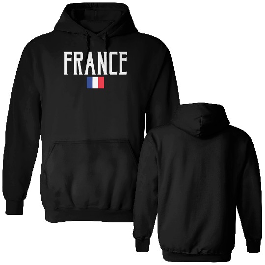 France Flag White Text Double Sided Hoodies