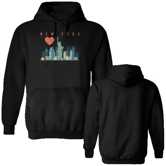 New York City Nyc Skyline Heart Distressed Style Double Sided Hoodies