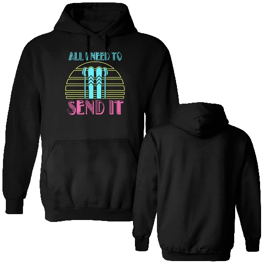 Retro Neon Send It Skiing Freestyle Skiers Ski Double Sided Hoodies