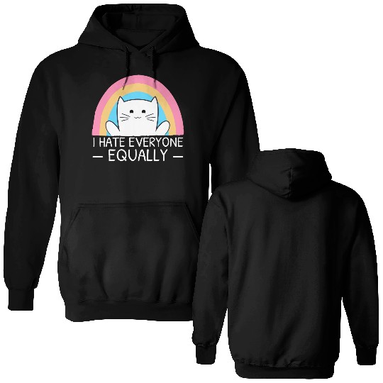I Hate Everyone Equally Funny Cat Lover Rainbow Double Sided Hoodies