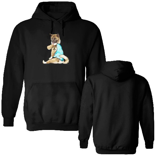 American-Akita Dog I Love Mom Tattoo Double Sided Hoodies