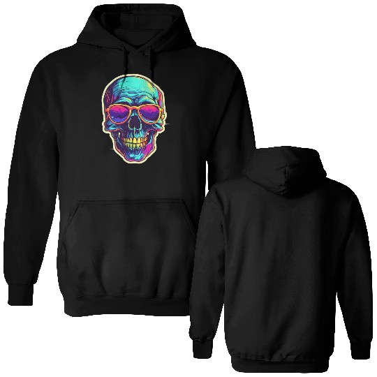Synthwave Skull Design - Embrace Retro-Futurism Double Sided Hoodies
