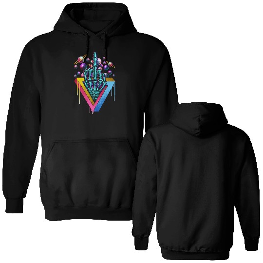 Trippy skeleton middle finger Double Sided Hoodies