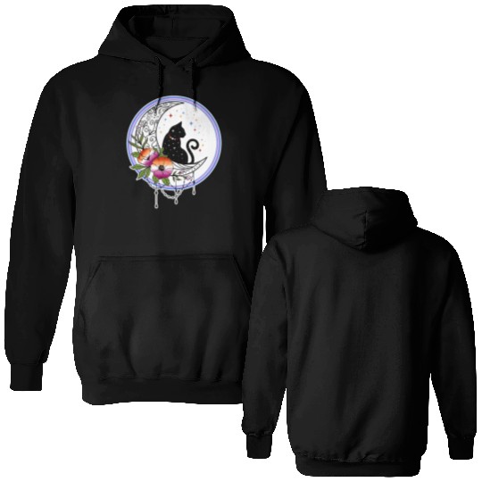 Galaxy Cat and Flowers in Lesbian Flag Colors Double Sided Hoodies