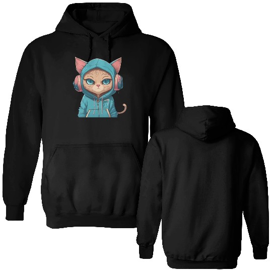 Music lover cat Double Sided Hoodies