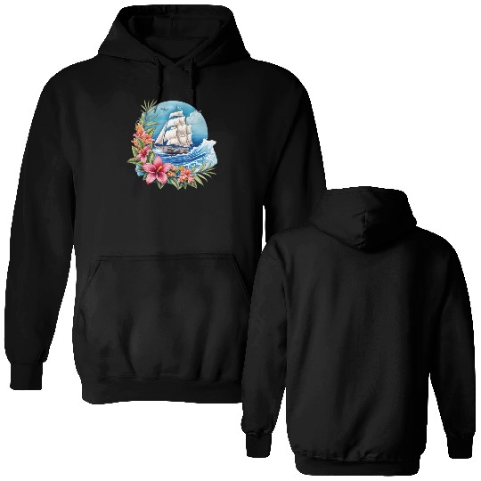 Sailing Ship Sailing Orchids Flowers Sailboat Double Sided Hoodies