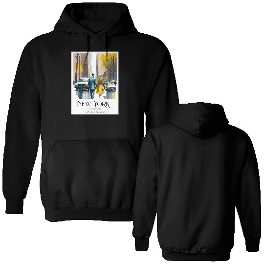 Watercolor painting loving couple in New York City Double Sided Hoodies