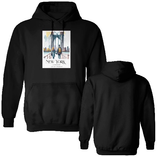 Watercolor painting loving couple in New York City Double Sided Hoodies