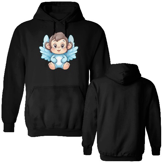 monkey chimpanzee angel wings cute kawaii Double Sided Hoodies