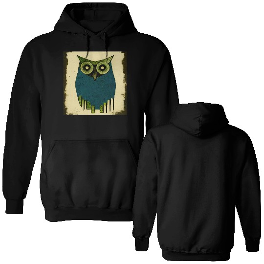 Mod Owl: Woodcut Owl Double Sided Hoodies