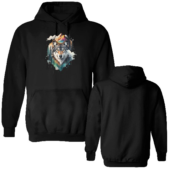 Majestic Mountain Wolf Nature Inspired Artwork Double Sided Hoodies
