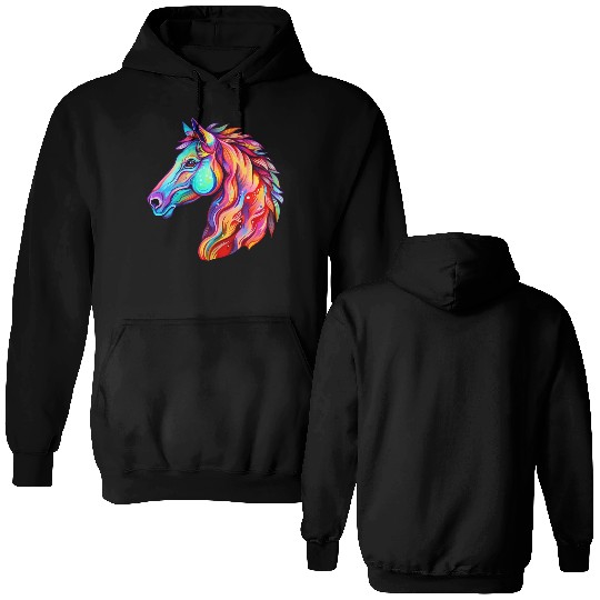 Psychedelic Horse Head Gallop Equine Equestrian Double Sided Hoodies