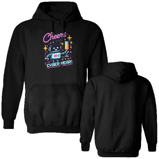 Retro Robot New Year's Toast - Cyber Champagne Fun Double Sided Hoodies