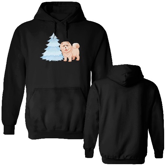 Christmas tree and brown cute dog Double Sided Hoodies