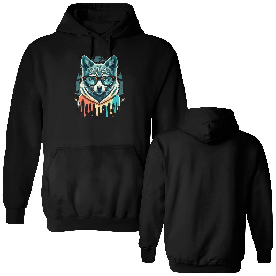 Hipster Wolf Drip Double Sided Hoodies