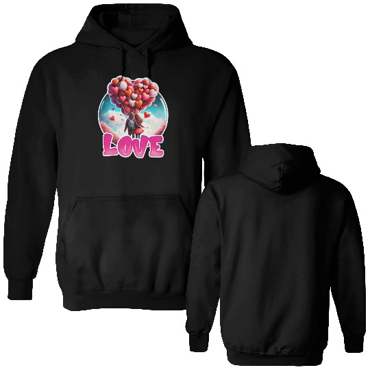 Retro Cute Couples with Heart Balloons Double Sided Hoodies