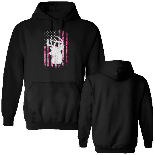 Deer Hunting Camo Pink Camouflage American Flag Double Sided Hoodies