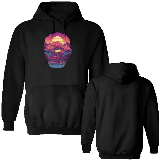 Bonsai Tree and The Rising Sun In Japan Design T-S Double Sided Hoodies