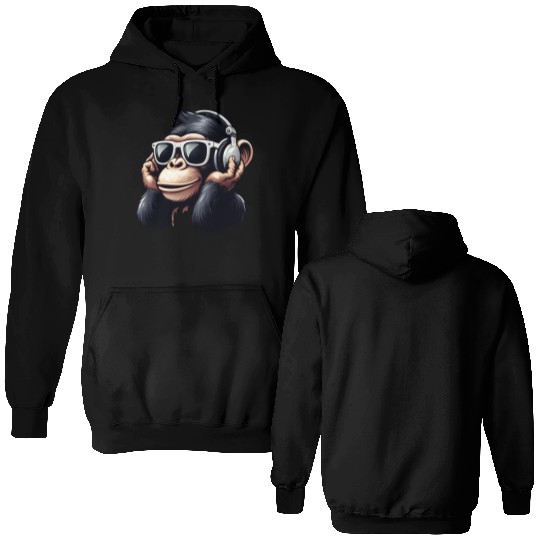 Chimpanzee with sunglasses and headphones Double Sided Hoodies