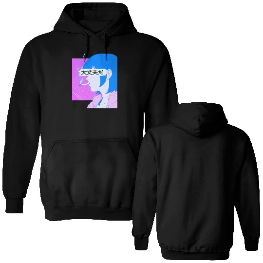 90's Sad Anime Girl Smoking Retro Lofi Japanese Ae Double Sided Hoodies