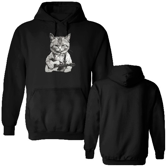 Cat playing guitar - Rock cat Double Sided Hoodies
