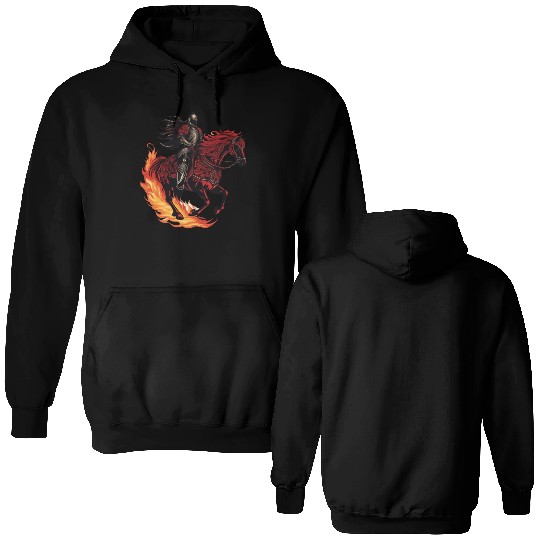 Flaming fantasy horse made out gothic armor Double Sided Hoodies