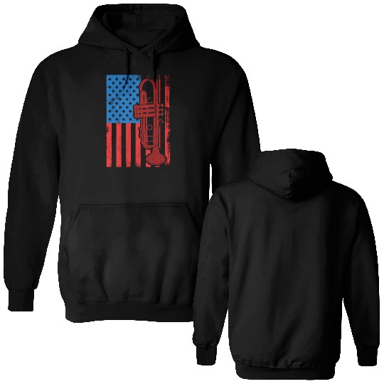 US Patriotic Trumpet Player Double Sided Hoodies