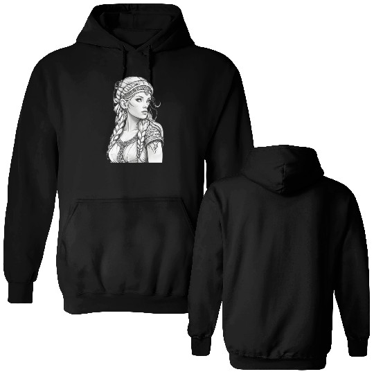 Viking female hairstyles grayscale Double Sided Hoodies