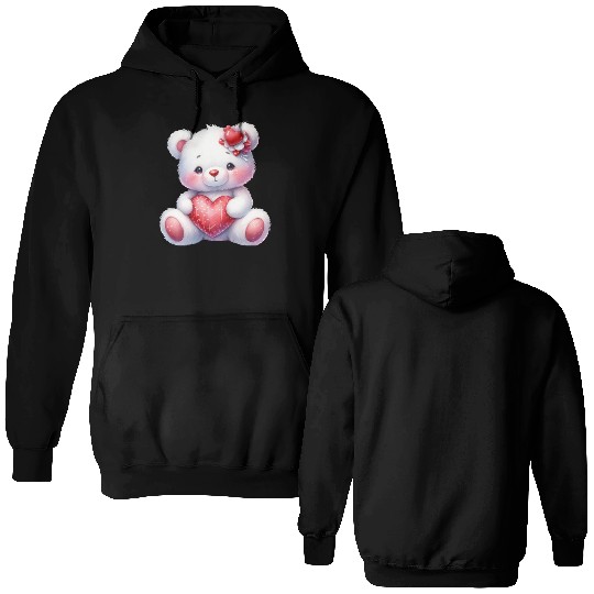 White Teddy Bear Love Valentine's Day Red Heart Double Sided Hoodies