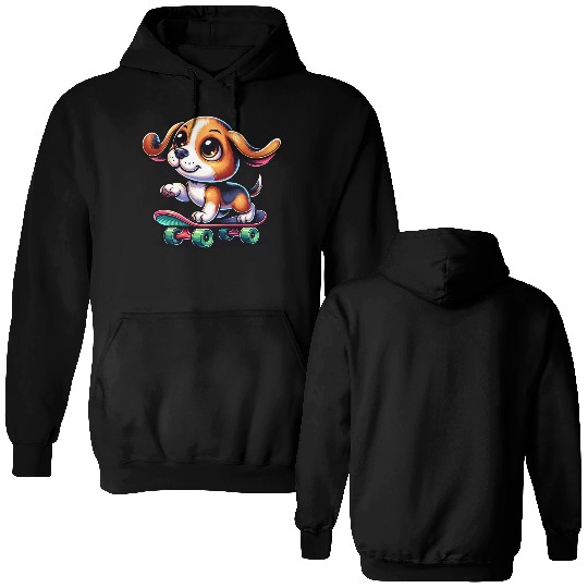 Beagle skateboarder comic cartoon dog Double Sided Hoodies