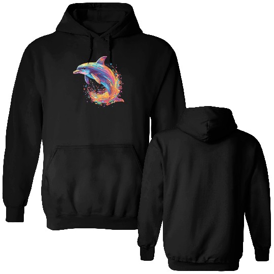 Watercolor Colorful Dolphin Colorful Animals Double Sided Hoodies