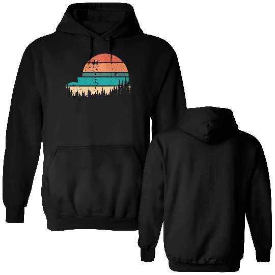 Retro Evergreen Sunset Stepped Circle Design Double Sided Hoodies