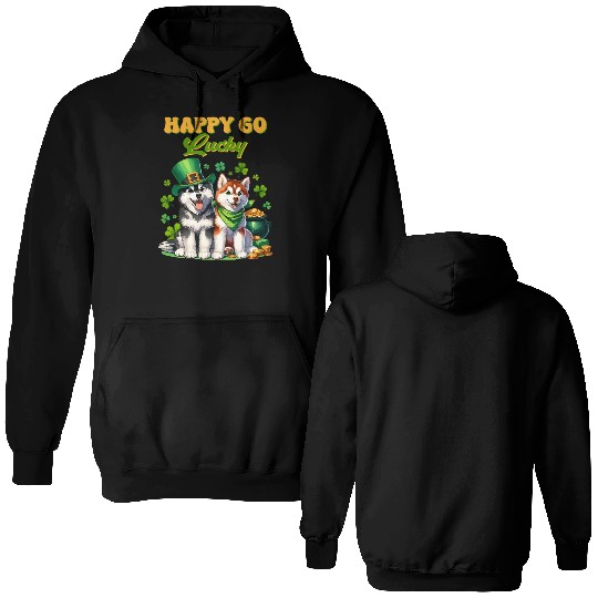 Happy Go Lucky Cute Husky St Patricks Day Double Sided Hoodies